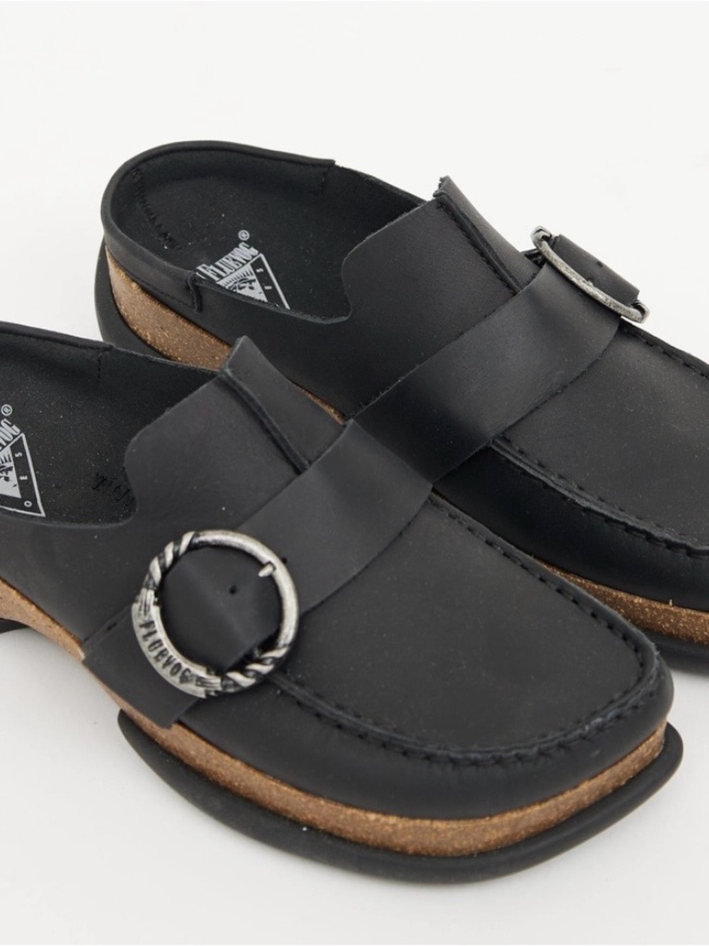 John Fluevog Linn Peacemaker-Mule with Decorative Silver Buckle Size W8